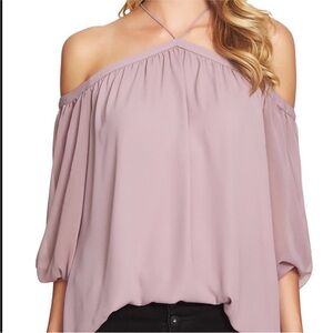 1.State Off the Shoulder Chiffon Blouse dusty mauve (pink/purple) S
